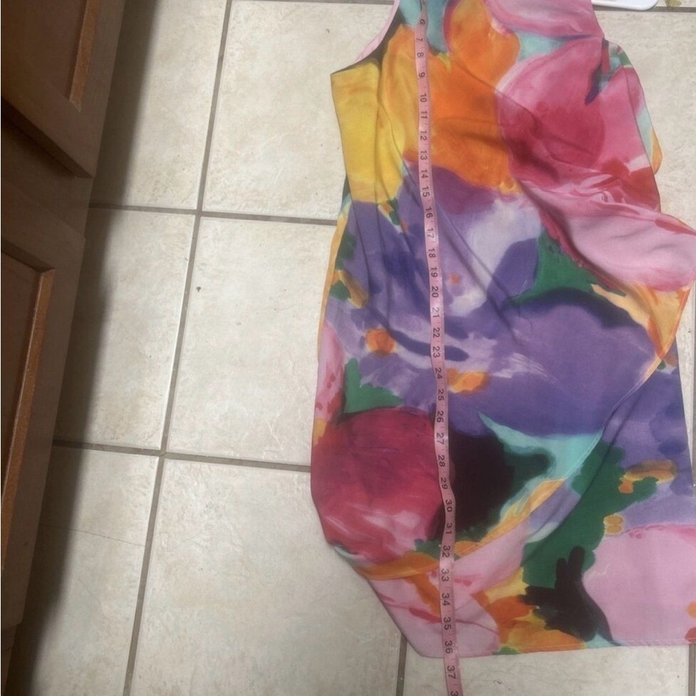 LAUREN RALPH LAUREN Watercolor Floral Crepe Shift Dress Vibrant Pastel 2p Lined - Picture 9 of 9
